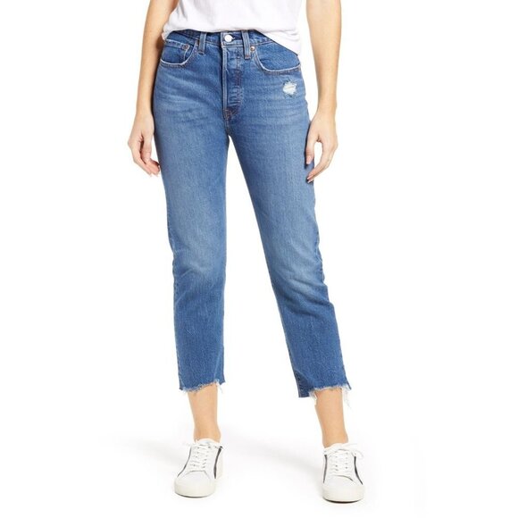 Levi's 501 High Waist Crop Straight Leg Jeans in Charleston Fun, Size 27 - Picture 1 of 4